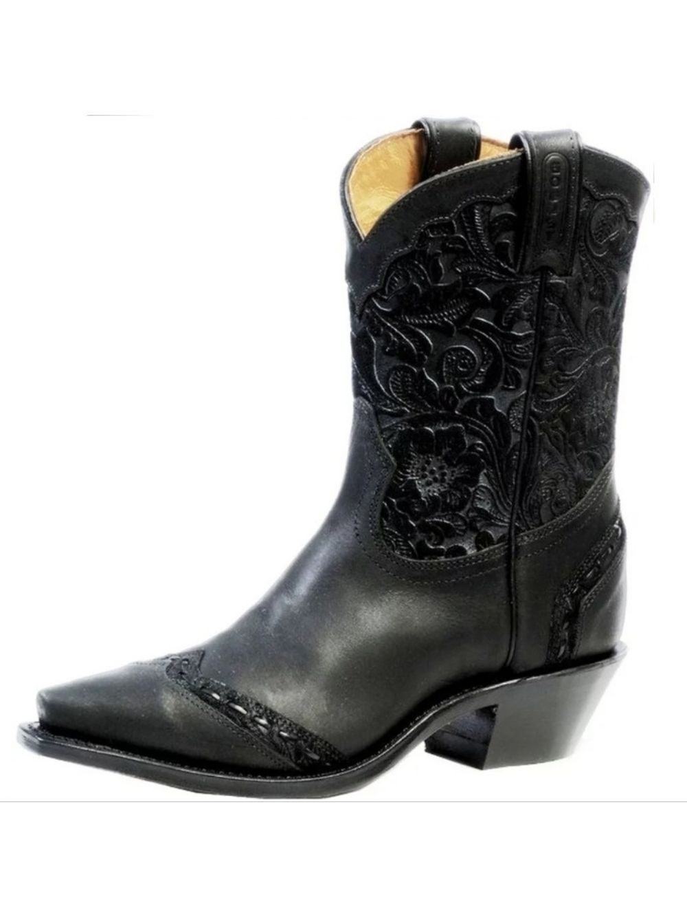 Boulet 9.5 Selvaggio Leather Snip Toe Floral Tooled Boots